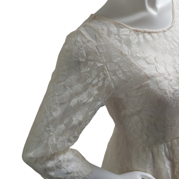Free People Cream Floral Pattern Lace Dress Size 8 Skater Girl Lined Half Sleeve - Picture 10 of 11